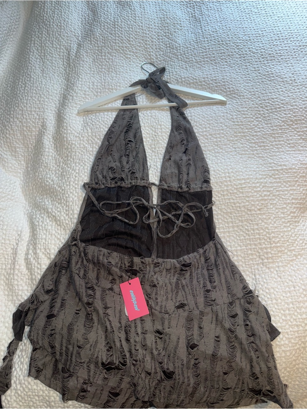 Edikted Deep V Halter Ruffle Mini Dress - Picture 2 of 5